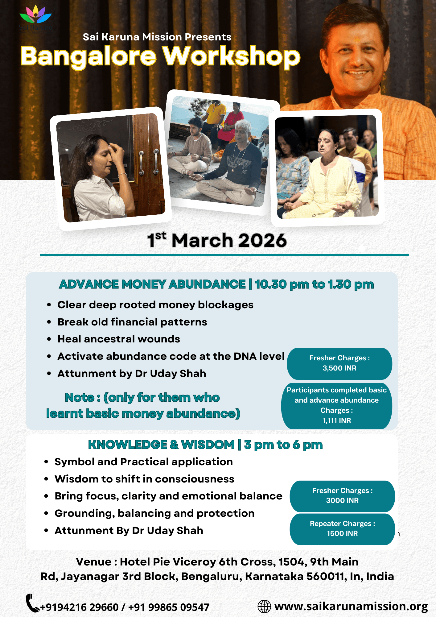 Bangalore Advance money Abundance & knowledge Wisdom